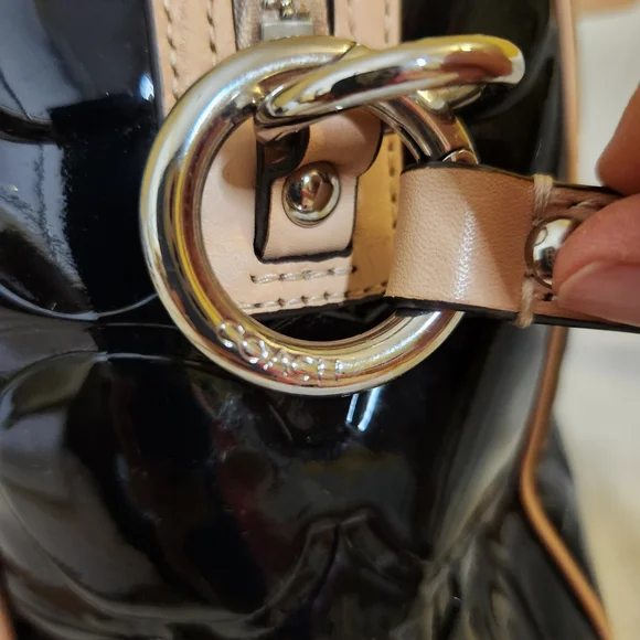 Coach Peyton Tan And Black Patent Leather Satchel with Quilted Design - Picture 6 of 11